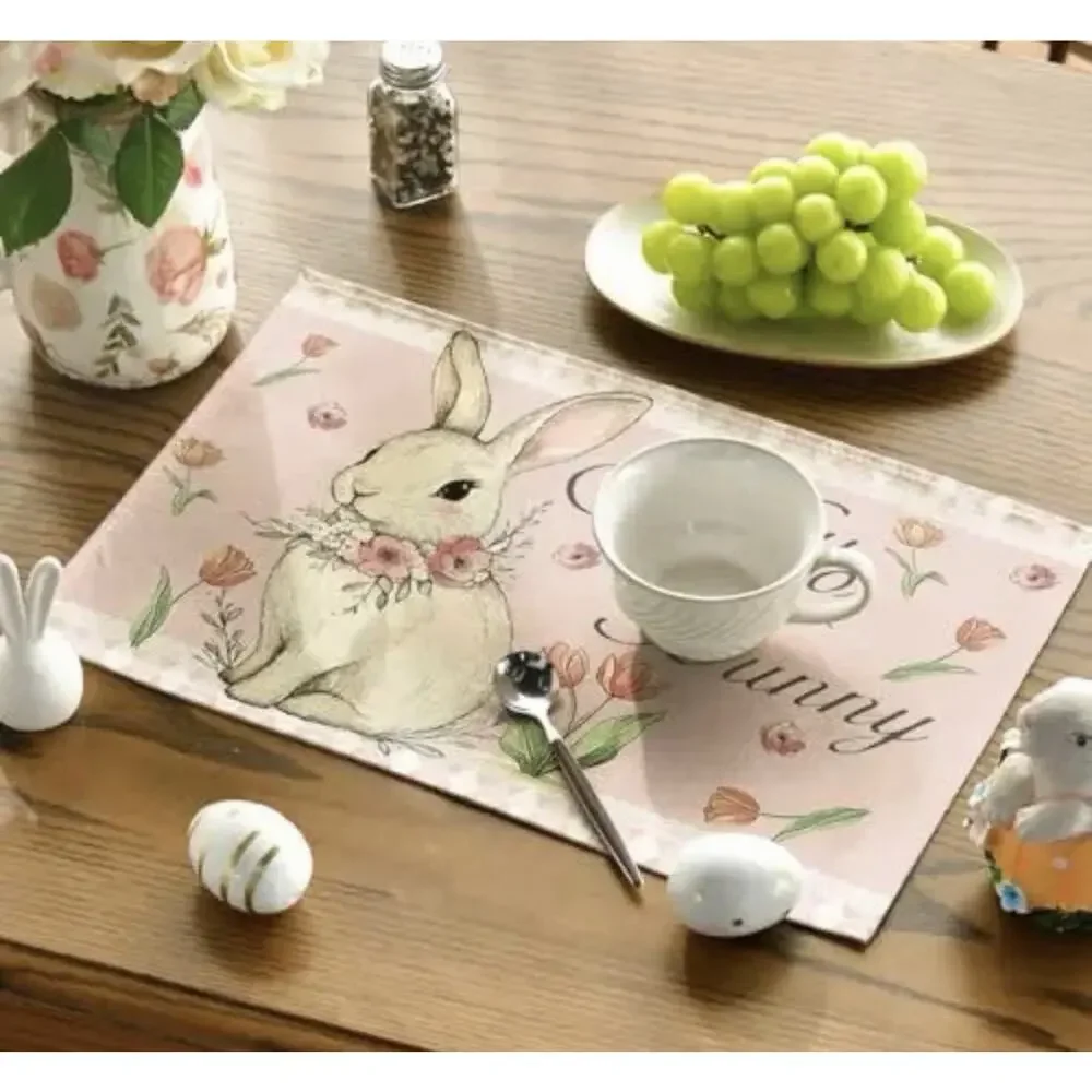 Set of 4 Easter Individual Artoid Mode Pink Bunny Placemats